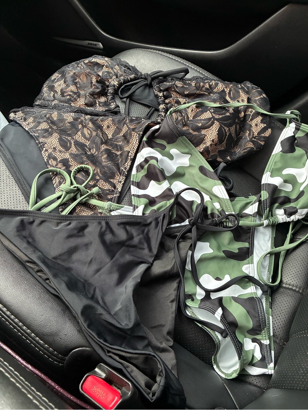 SHEIN Black Lace & Green Camo Women's Swim Set